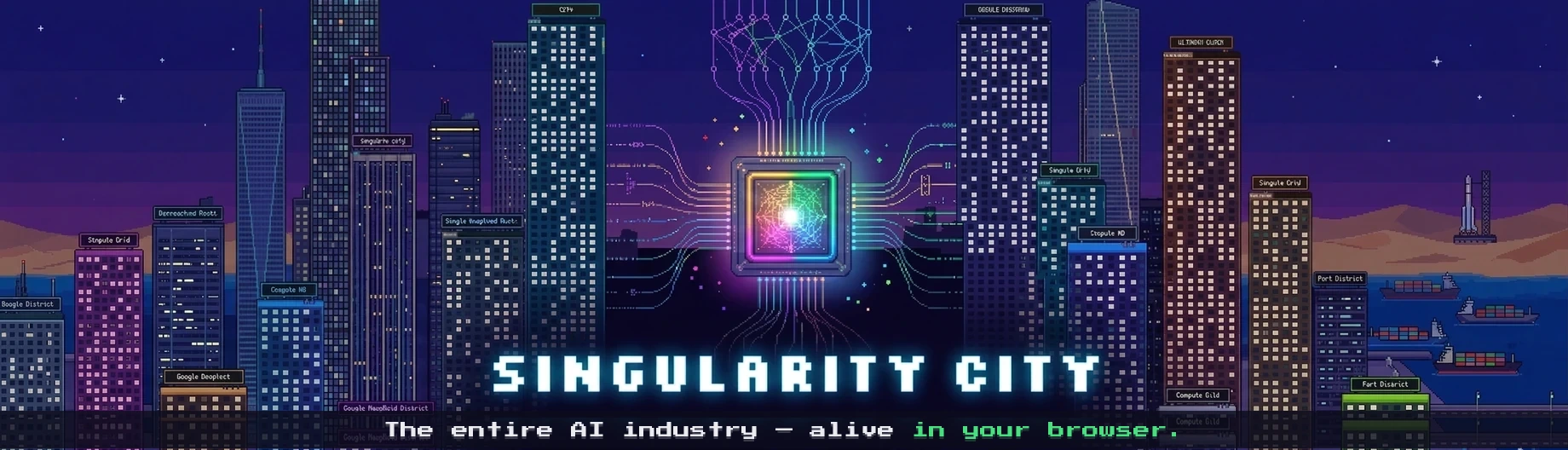 Singularity City — The entire AI industry, alive in your browser